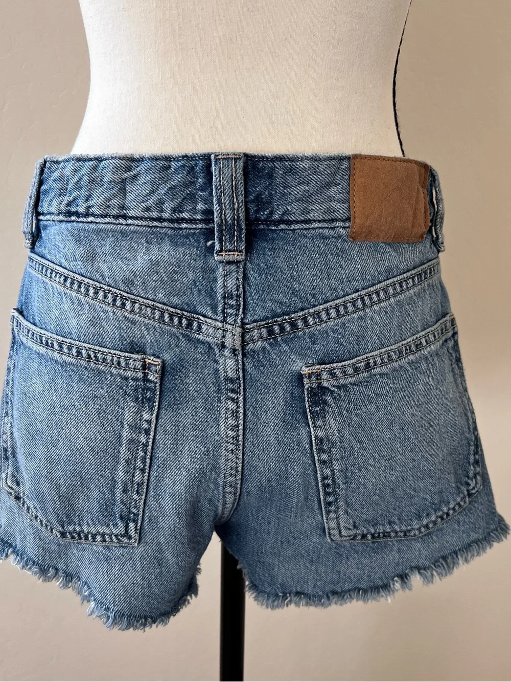 Cotton On Light Blue Frayed Hem Denim Cheeky Shorts Size 28